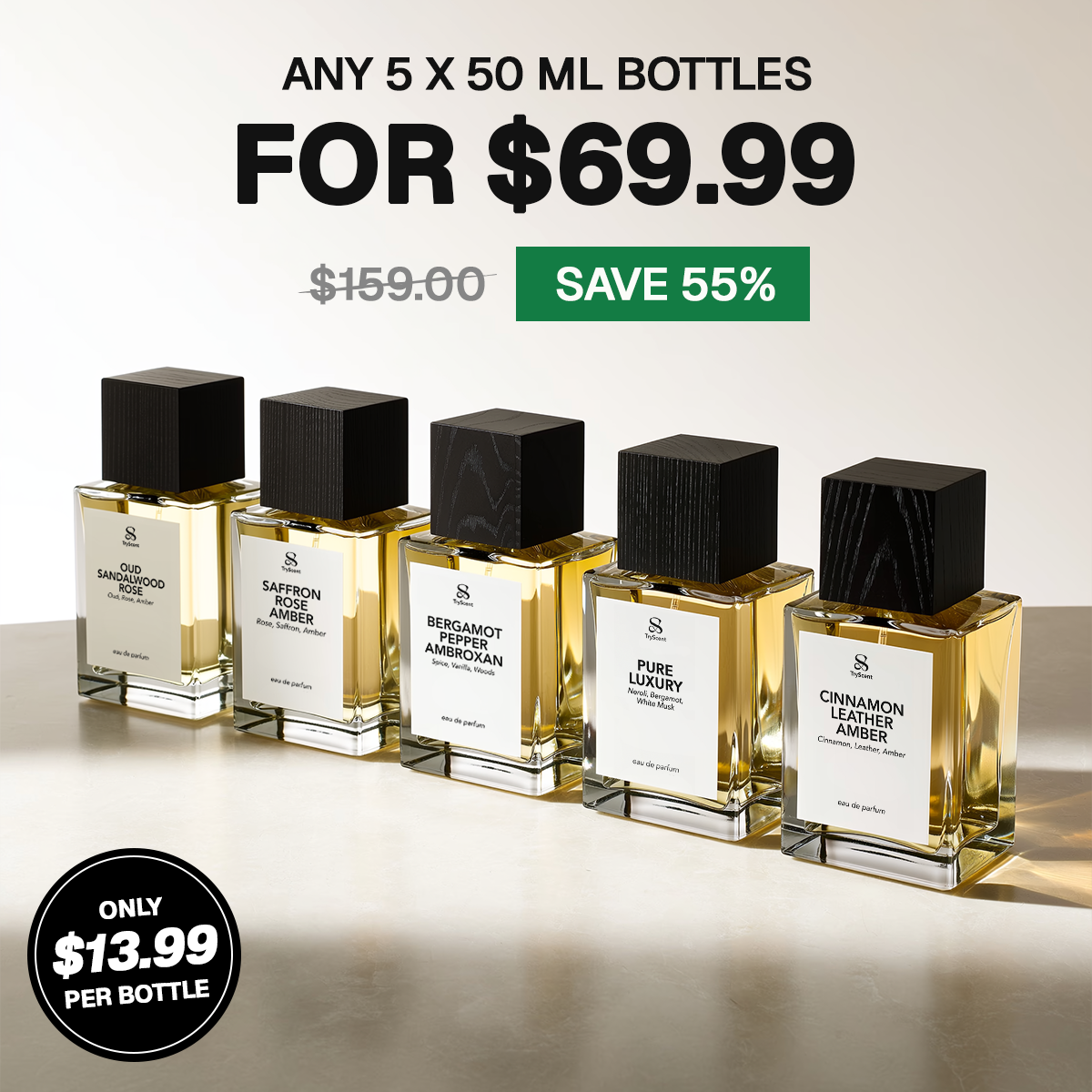 5X 50ml Perfume Bottles