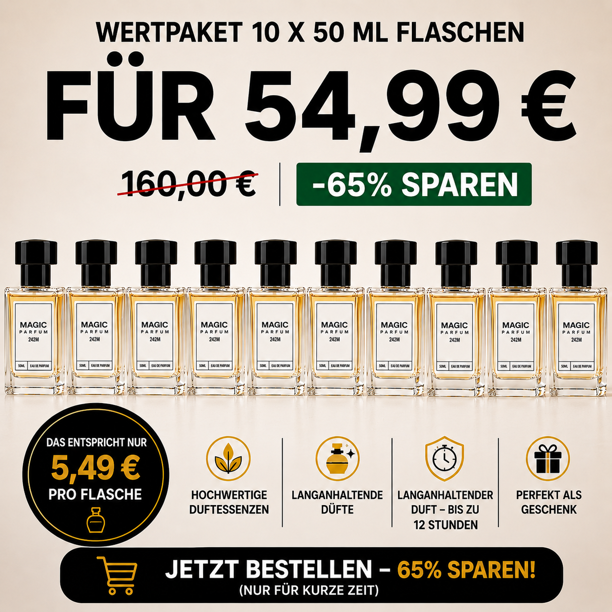 10 buteleczek perfum o pojemności 50 ml