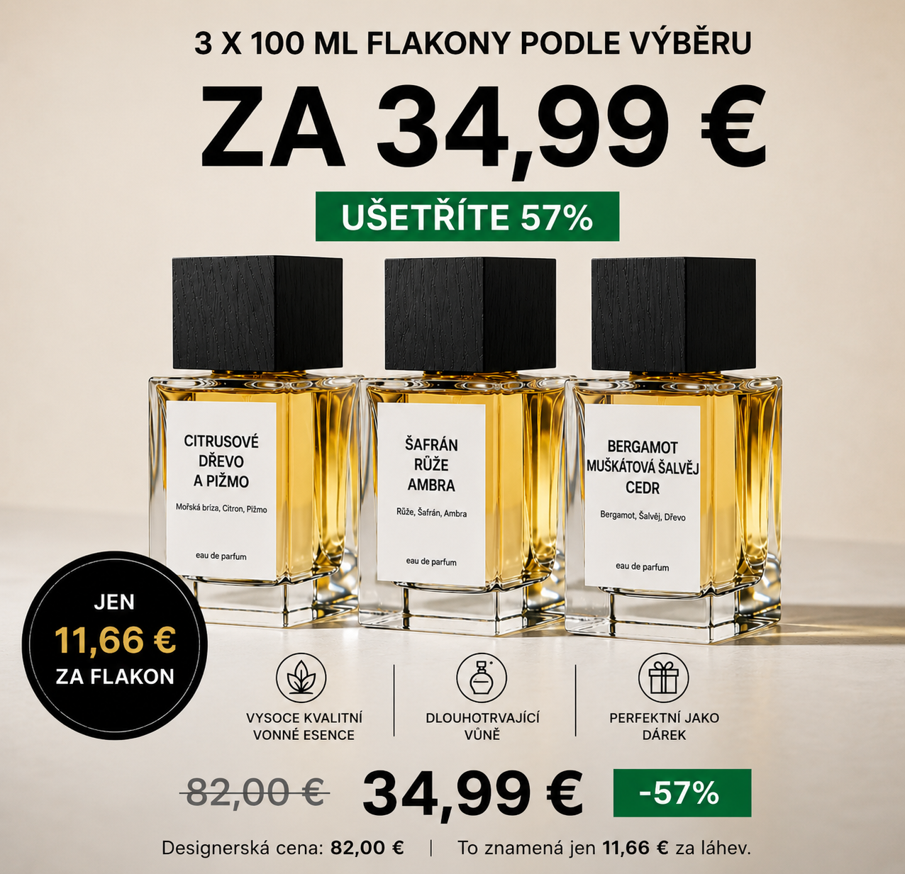 3× 100ml lahvičky parfému